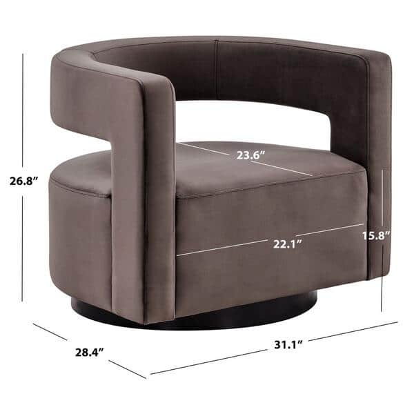 Downtown Loft Dark Grey Velvet Swivel Chair with Wood Accents