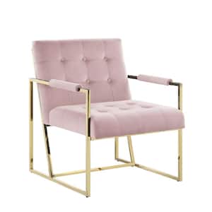 Luxor Pink Velvet Modern Accent Chair in Gold