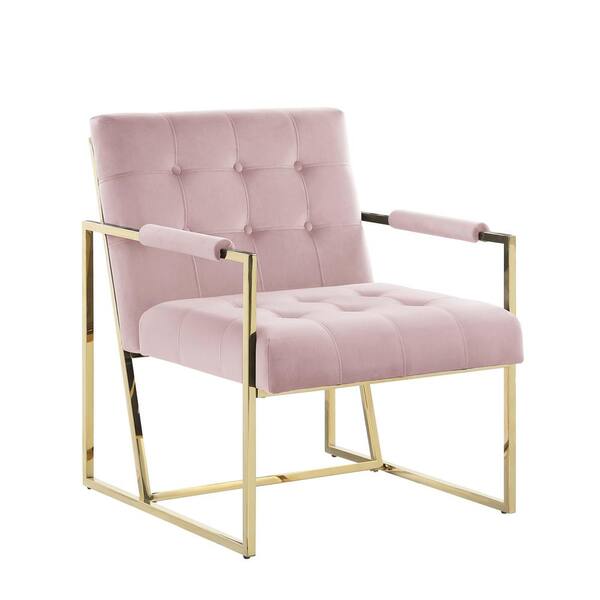 Best Master Furniture Luxor Pink Velvet Modern Accent Chair in Gold