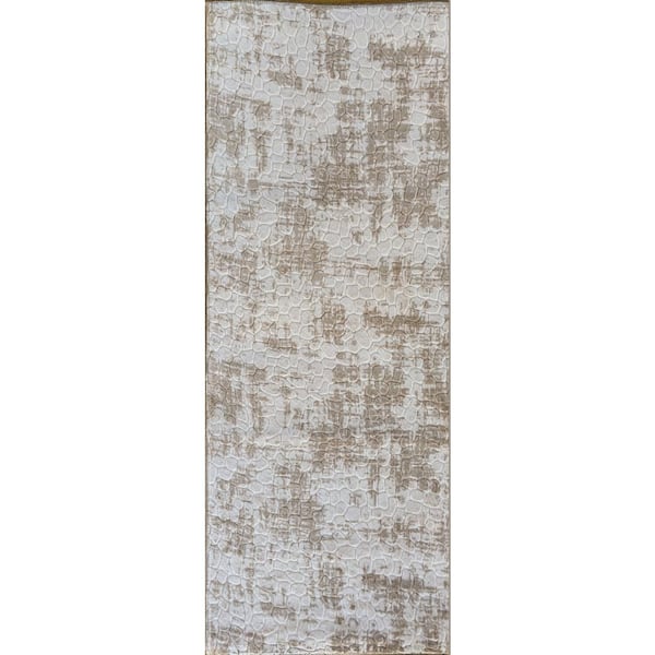 MSRUGS Newruz Collection Beige Brown 20 in. x 59 in. Polypropylene Bath Rug