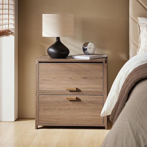 JAYDEN CREATION Jakob Walnut 25 in. Tall Modern 2-Drawer Flip-Top Nightstand