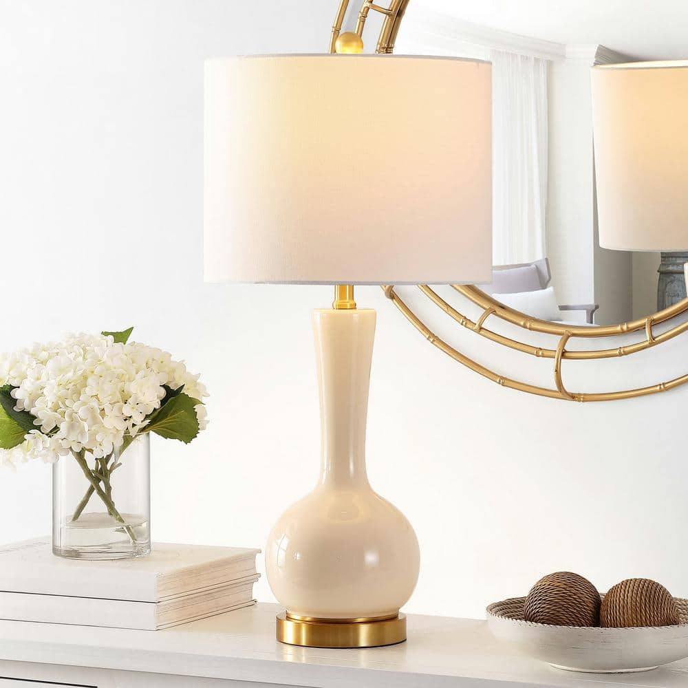 Gaetna Ivory Glass 27-Inch Modern Table Lamp with White Shade