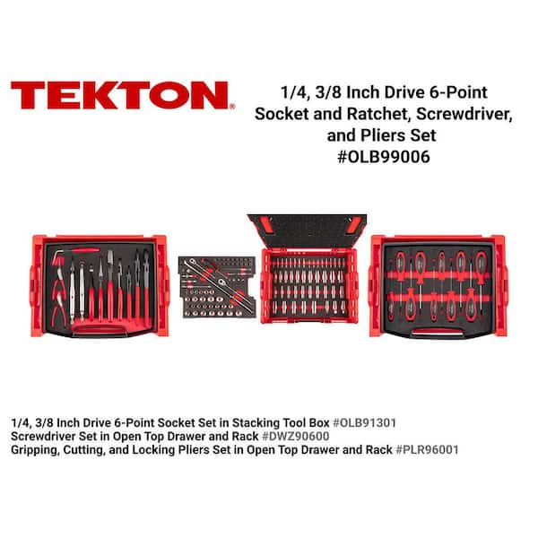 1/4,3/8 in. Drive 6-Point Socket and Ratchet, Screwdriver, and Pliers Set in Modular Tool Box, 2-Drawer (127-Piece)