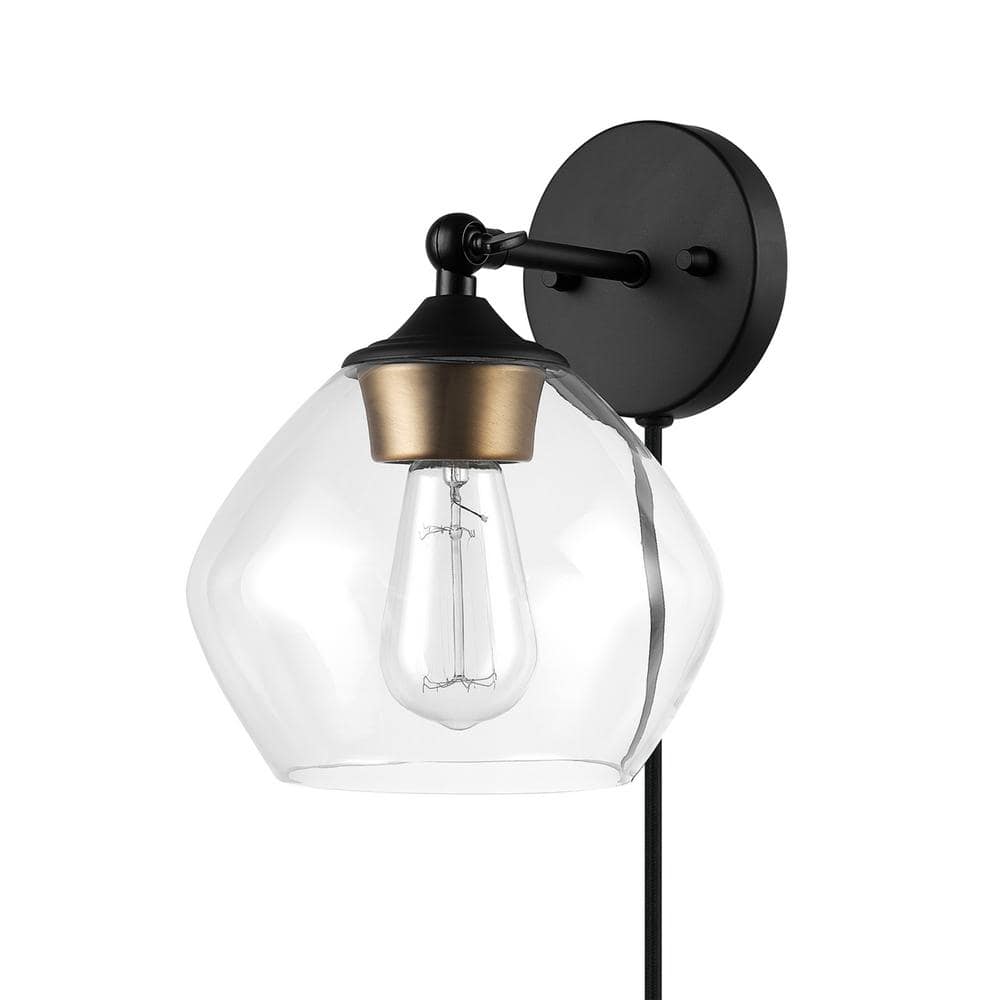 Cord Globe Electric 1-Light Black Shade Plug-in Wall Sconce with Clear 6 ft 