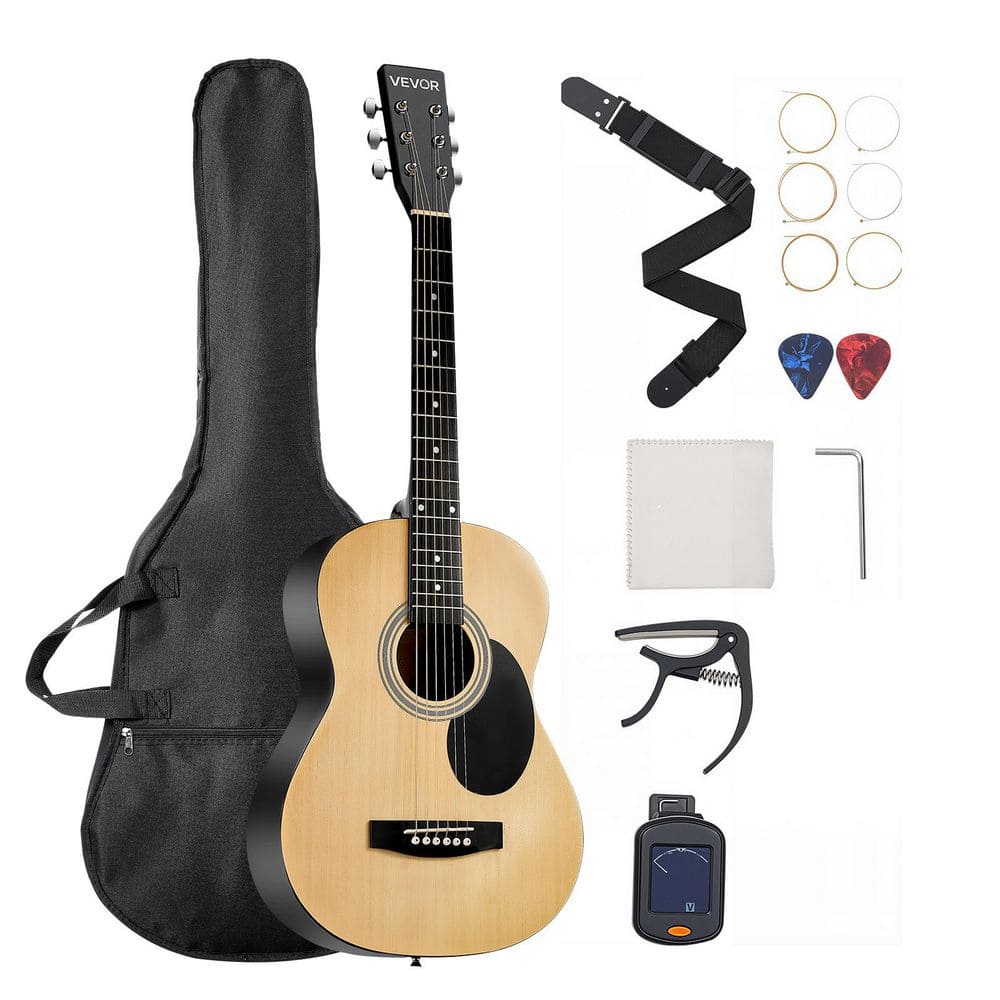 Dreadnought Acoustic Guitar 39 in. 6-String Natural Solid Spruce Top Guitar Portable Bundle with Gig Bag Tuner price history on PriceWatchPro