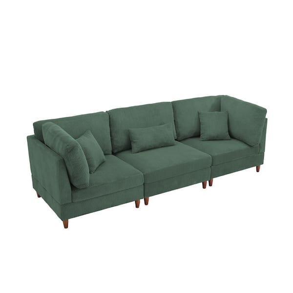 120.5 in. Straight Arm 3-Piece Corduroy Upholstered 3-Seater Sectional Sofa in Hunter Green