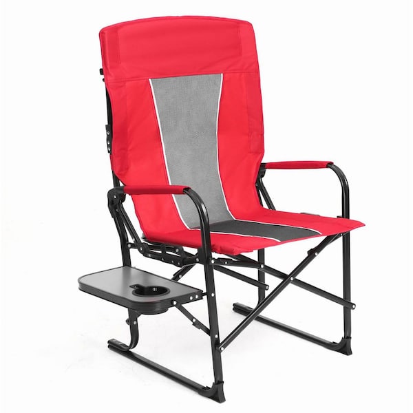 Red Aluminum Folding Directors Chair with Side Table and Pocket