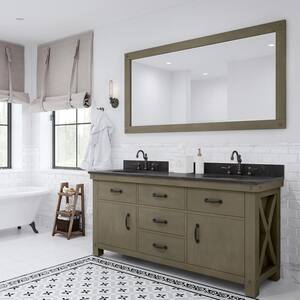 Aberdeen 72 in. W x 22 in. D Vanity in Grizzle Gray with Limestone Vanity Top in Blue with White Basin and Mirror