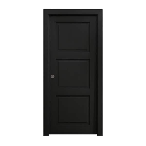 Sartodoors 36 in. x 80 in. Painted Black Oak Solid Wood Pocket Door With Hardware