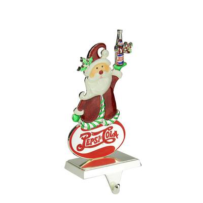 9.75 in. Christmas Silver Plated Pepsi Cola Santa Claus Stocking Holder with European Crystals