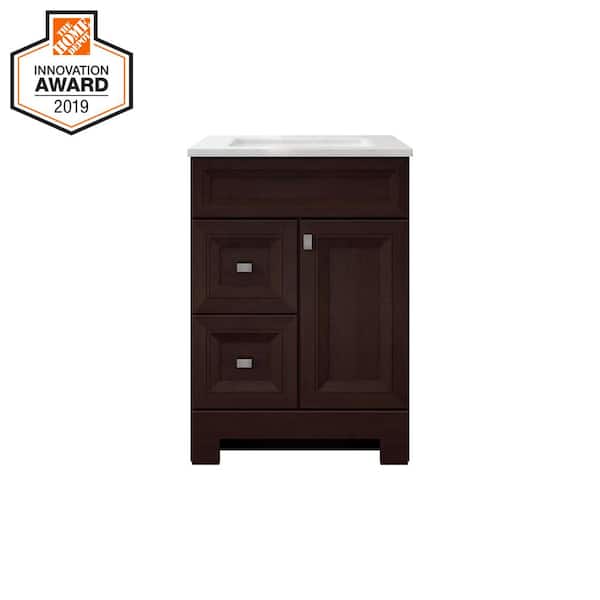 Sedgewood 24.5 in. W x 18.75 in. D x 34.375 in. H Single Sink Bath Vanity in Dark Cognac with Arctic Solid Surface Top