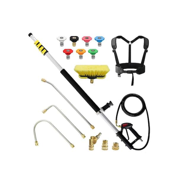 24 ft. Telescoping Pressure Washer Extension Wand with Brush Head Gutter Cleaner 7 Spray Nozzles Tips 2 Hose Adapters