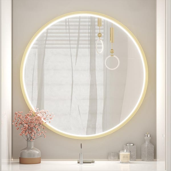 KeonJinn 24 in. W x 24 in. H Large Round Framed Metal Modern Wall ...