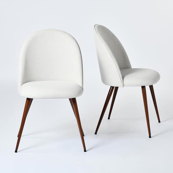 Homy Casa Hatre Modern Fabric Upholstered Office Chairs with Ergonomic Oval Back in Beige, Thickened Cushioned Seats (Set of 2)