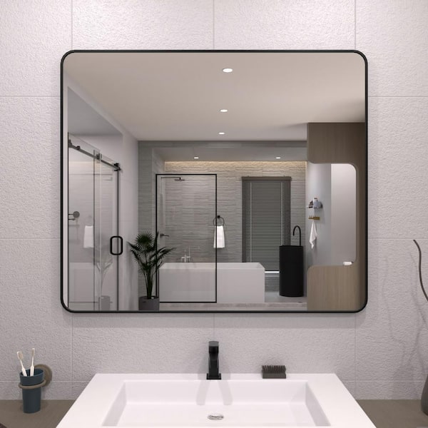 TaiMei 42 in. W x 36 in. H Rectangular Framed Wall Bathroom Vanity Mirror in Matte Black