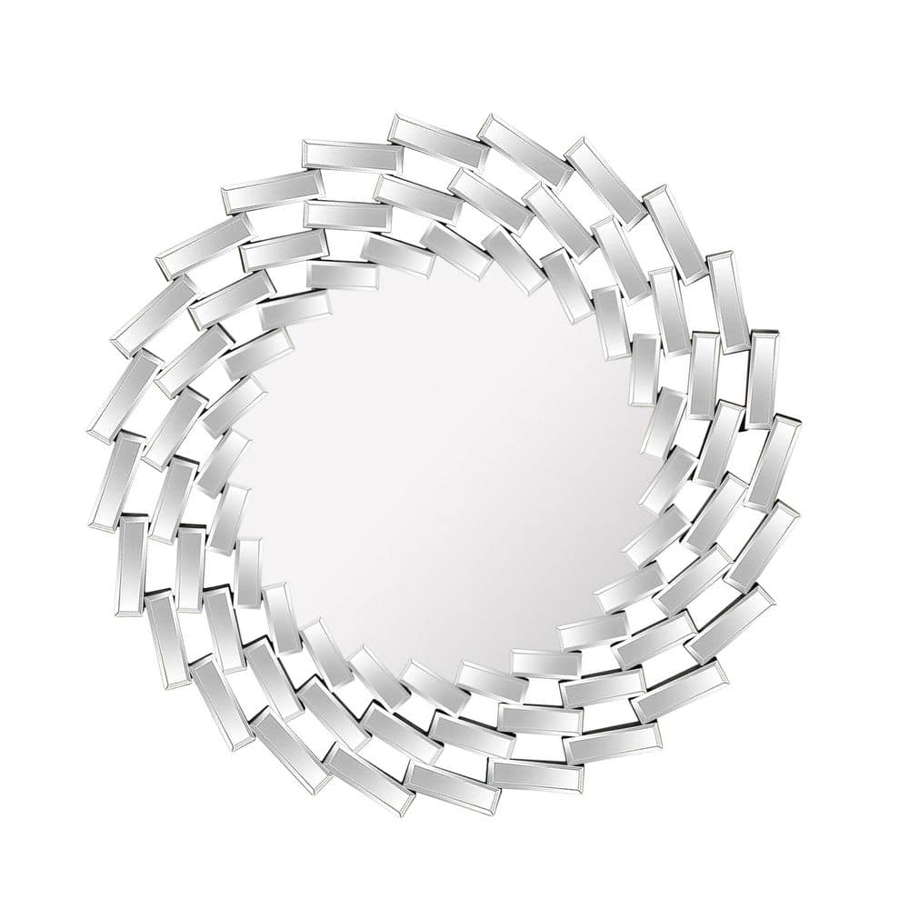 31.5 in. W x 31.5 in. H Round Framless Mirror, Ornate Circular Reflective A
