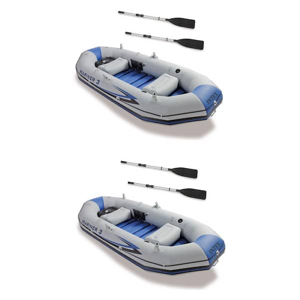Mariner 3-Person Inflatable River/Lake Dinghy Boat and Oars Set (2-Pack)