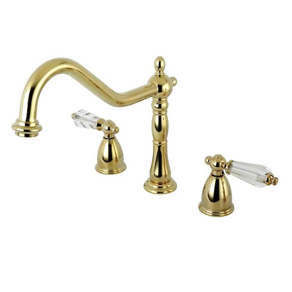 Kingston Brass Victorian Crystal 2-Handle Standard Kitchen Faucet in Polished Brass