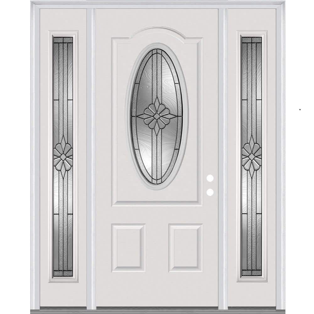 64 in. x 80 in. Dahlia Left-Hand Inswing Oval Lite Decorative 2-Panel Primed Steel Prehung Front Door with Sidelites price history on PriceWatchPro