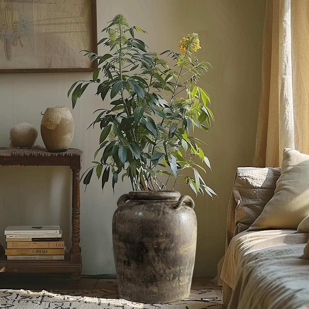 Vintage Gray Terracotta Decorative Floor Vase