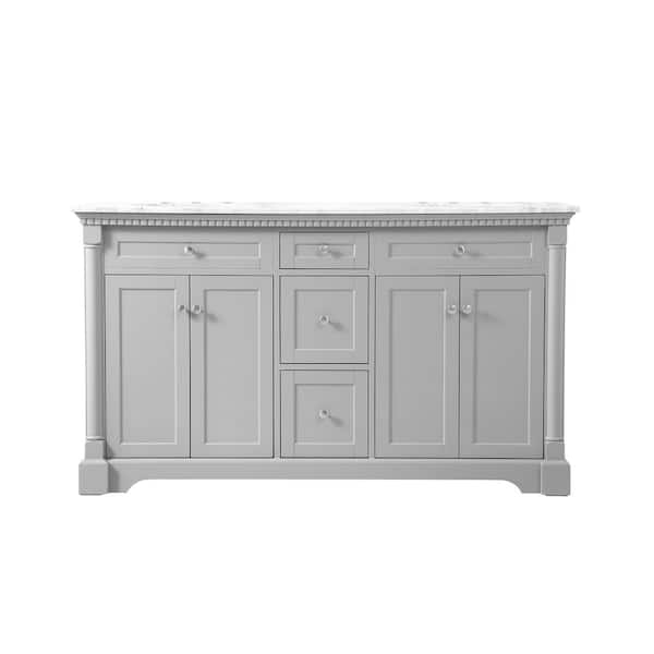 Unbranded Simply Living 60 in. W x 21.5 in. D x 35 in. H Bath Vanity in Grey with Carrara White Marble Top