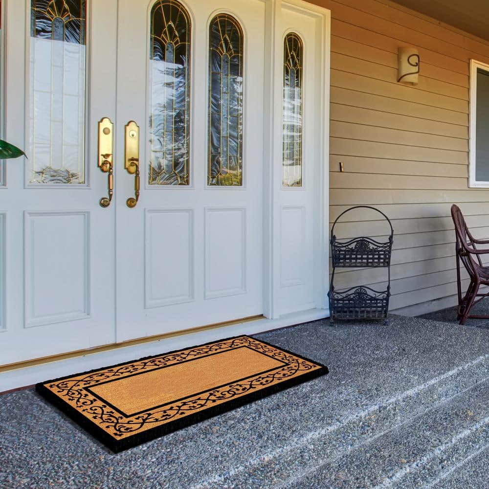 Natural Coir and Black Vinyl Outdoor Welcome Doormat, 30" x 48"