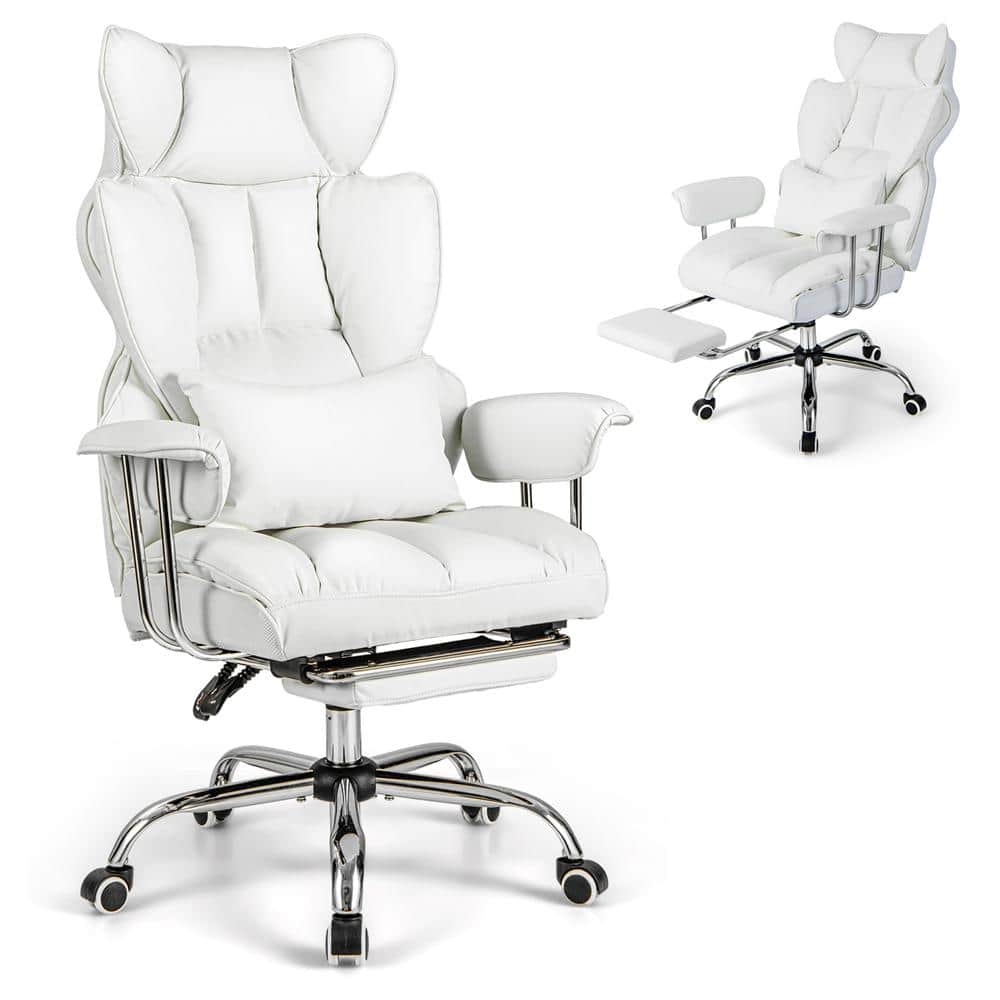 Costway Faux Leather High Back Ergonomic Office Chair in . White with ...