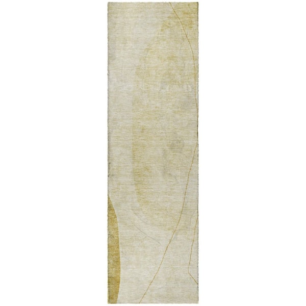 Dream Shag Premium Machine Washable Abstract ADS696 Gold 2 ft. x 7 ft. Runner Rug