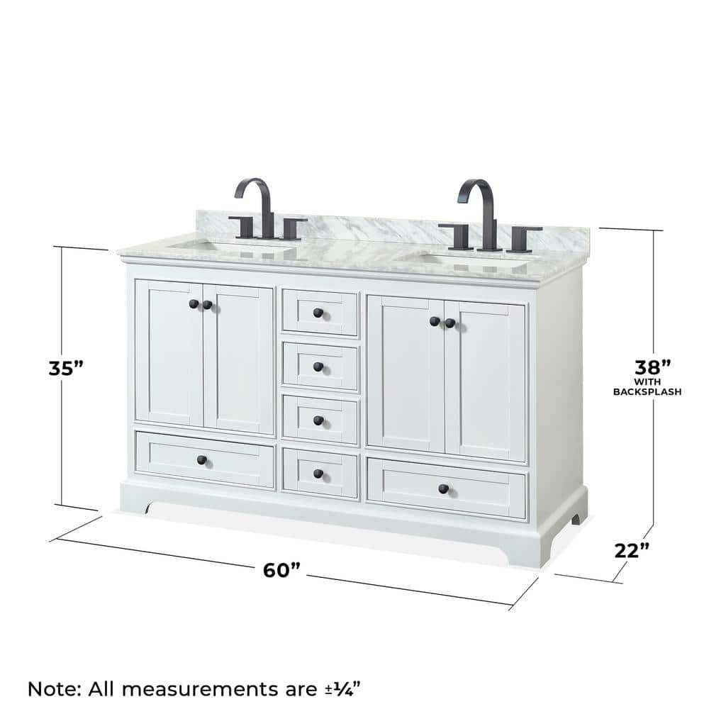 White Double Bathroom Vanity with Marble Countertop and Matte Black Trim