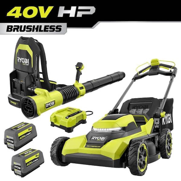 40V HP Brushless 21" Walk Behind Self-Propelled Mower w/ 850 CFM Backpack Blower, (2) 6.0 Ah Batteries and Charger