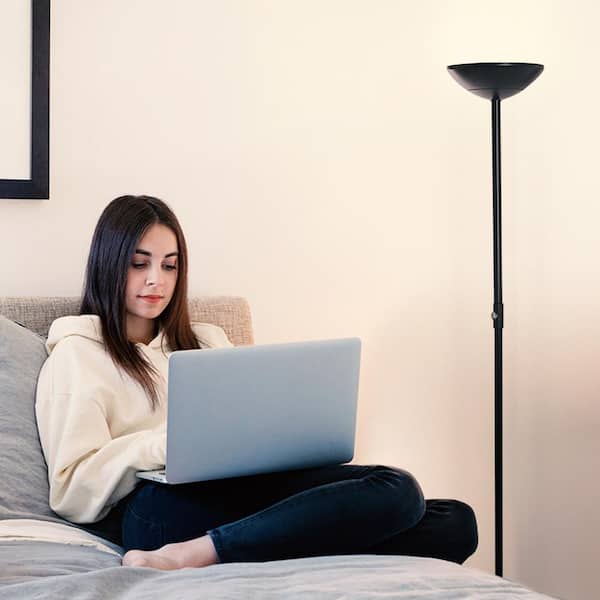 SkyLite 65 in. Classic Black Industrial 1-Light LED Energy Efficient Floor Lamp with Built-In Gradient Dimmer Function