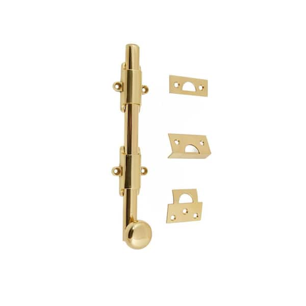 8 in. Heavy-Duty Solid Brass Polished Brass No Lacquer Surface Bolt with Round Knob