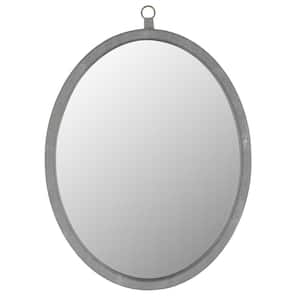 23.6 in. W x 29.9 in. H Small Oval PU Covered MDF Framed Wall Bathroom Vanity Mirror in Gray