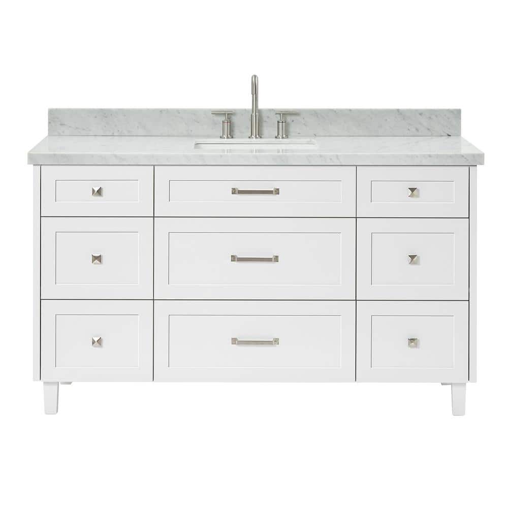White Freestanding Single Sink Bathroom Vanity with Marble Top