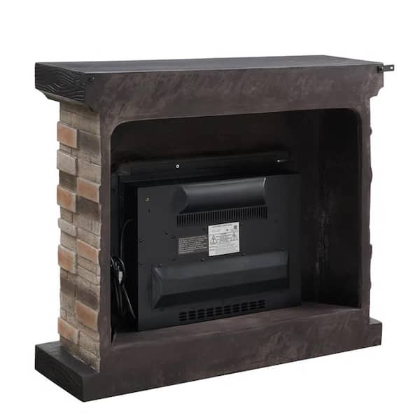 40 in. Tan Freestanding Faux Stone Infrared Electric Fireplace with Mantel