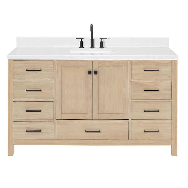 Cambridge 60 in. Single Sink Freestanding Bathroom Vanity in Oak with Carrara White Quartz Top