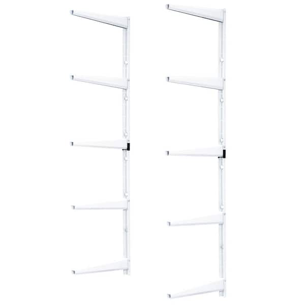 1.5 in. W x 12 in. D x 41 in. H White Heavy Duty Wall Rack, Holds 800 lbs., Adjustable 5-Tier Steel Garage Wall Shelf