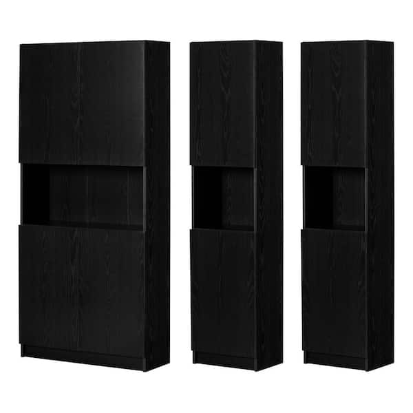Liora Black Oak 71.5 in. Boockases with 18-ShelfSet of Bookcase