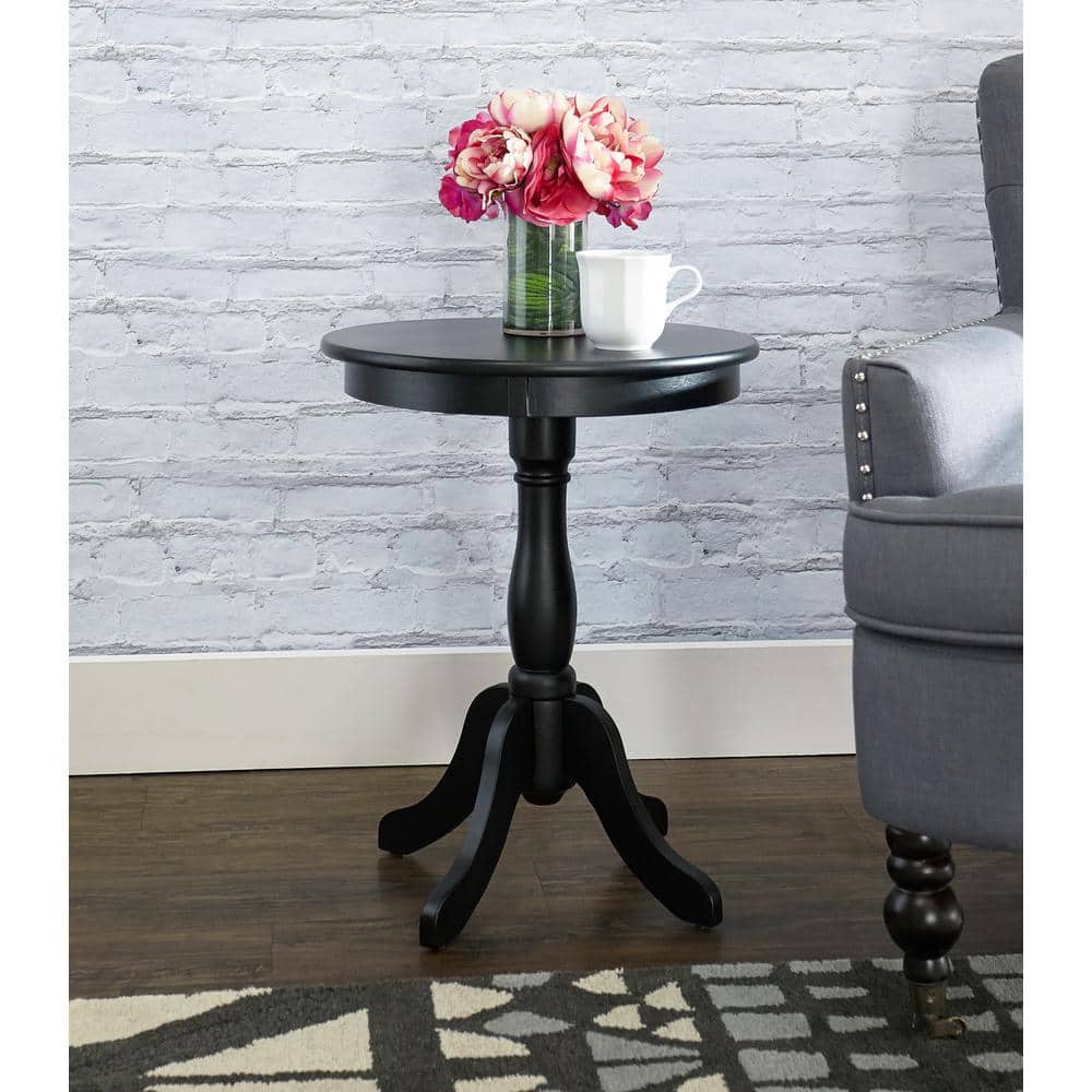 Contemporary Saber Black Round Wood Side Table