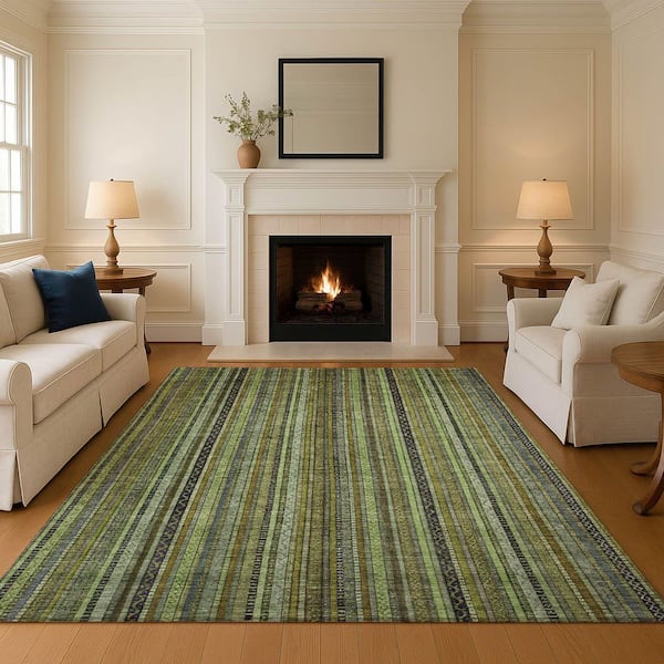 Mayfield Premium Machine Washable Abstract AMF1654 Green 3 ft. x 5 ft. Area Rug