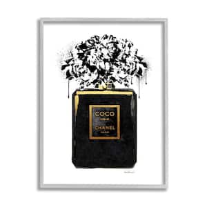 "Spray Paint Flowers in Black Fashion Fragrance Bottle" by Amanda Greenwood Framed Nature Wall Art Print 11 in. x 14 in.