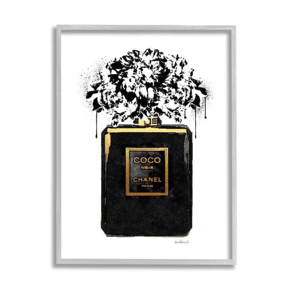 Stupell Industries "Spray Paint Flowers in Black Fashion Fragrance Bottle" by Amanda Greenwood Framed Nature Wall Art Print 11 in. x 14 in.
