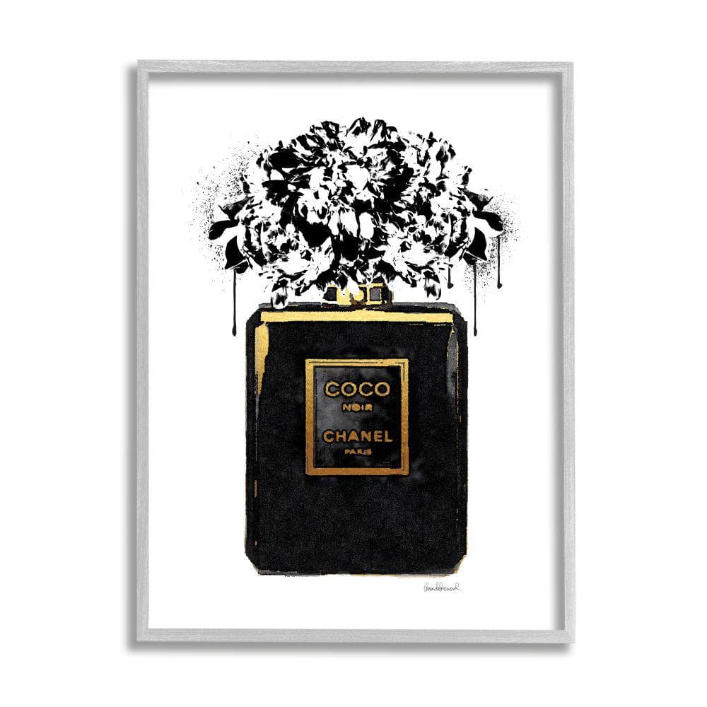 Stupell Industries Spray Paint Flowers in Black Fashion Fragrance Bottle  by Amanda Greenwood Framed Nature Wall Art Print 16 in. x 20 in.  ad-613_gff_16x20 - The Home Depot