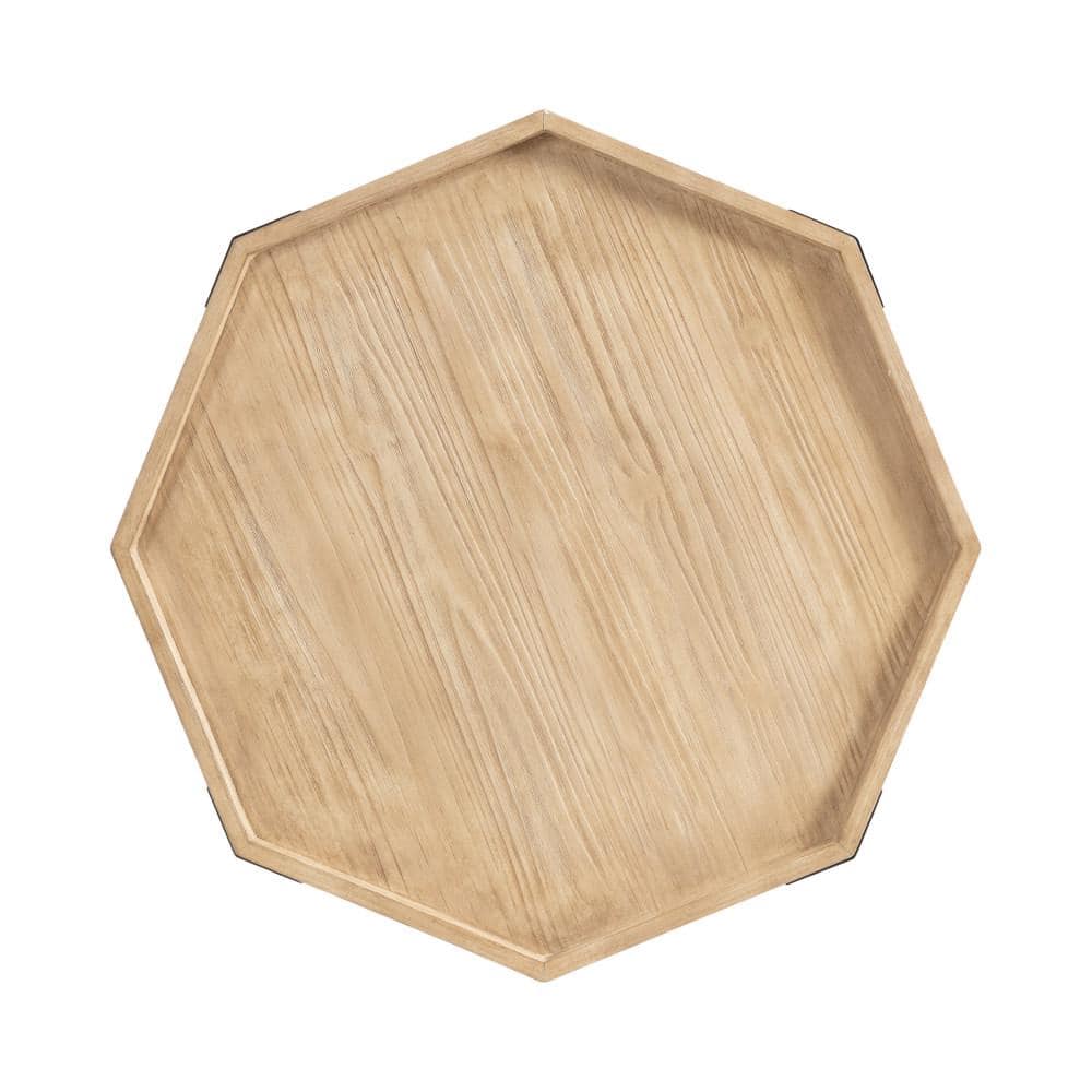 Natural Octagon Wood and Metal Coffee Table, 28x26x18