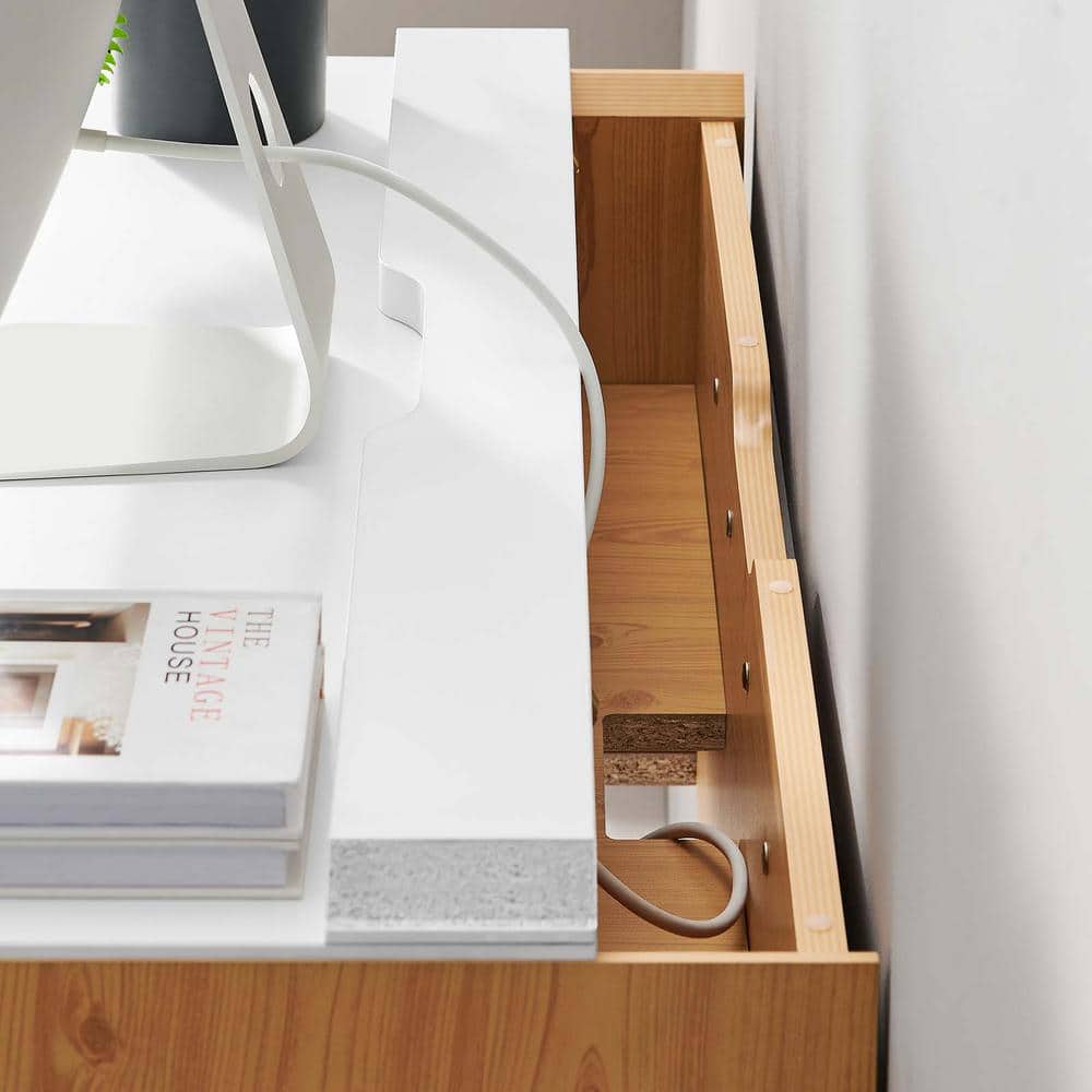 White Natural Wall-Mounted 38" Wood Office Desk