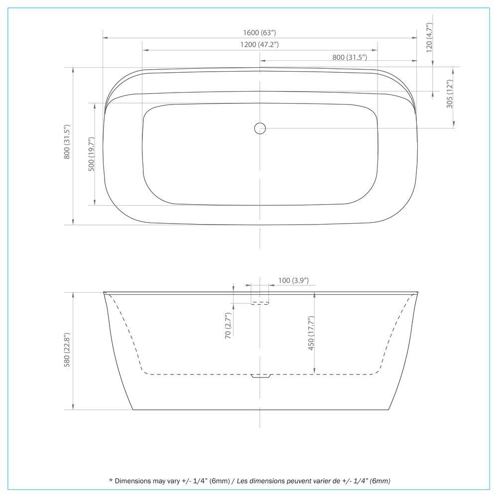 Panya 63'' Black and White Freestanding Acrylic Soaking Bathtub