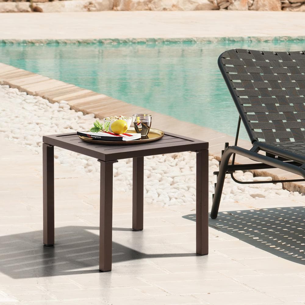 Pellebant Brown Aluminum Outdoor Square Side Table