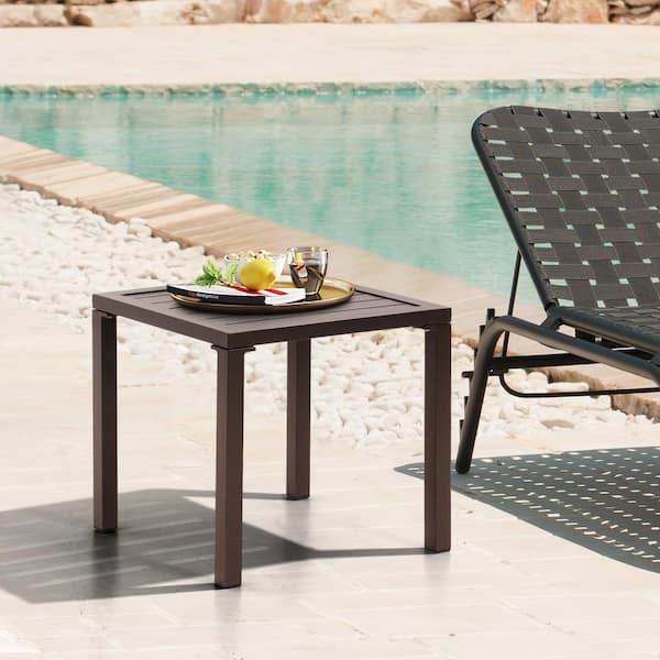 Pellebant Square Aluminum Outdoor Side Table in Brown