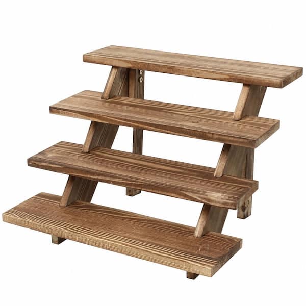 4-Tier Burnt Brown Rustic Wood Cupcake and Dessert Display Cake Stand Holds 24 Cupcakes Cake & Tiered Stands