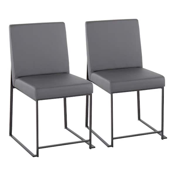 Lumisource Fuji Grey Faux Leather and Black Steel High Back Dining Side Chair (Set of 2)